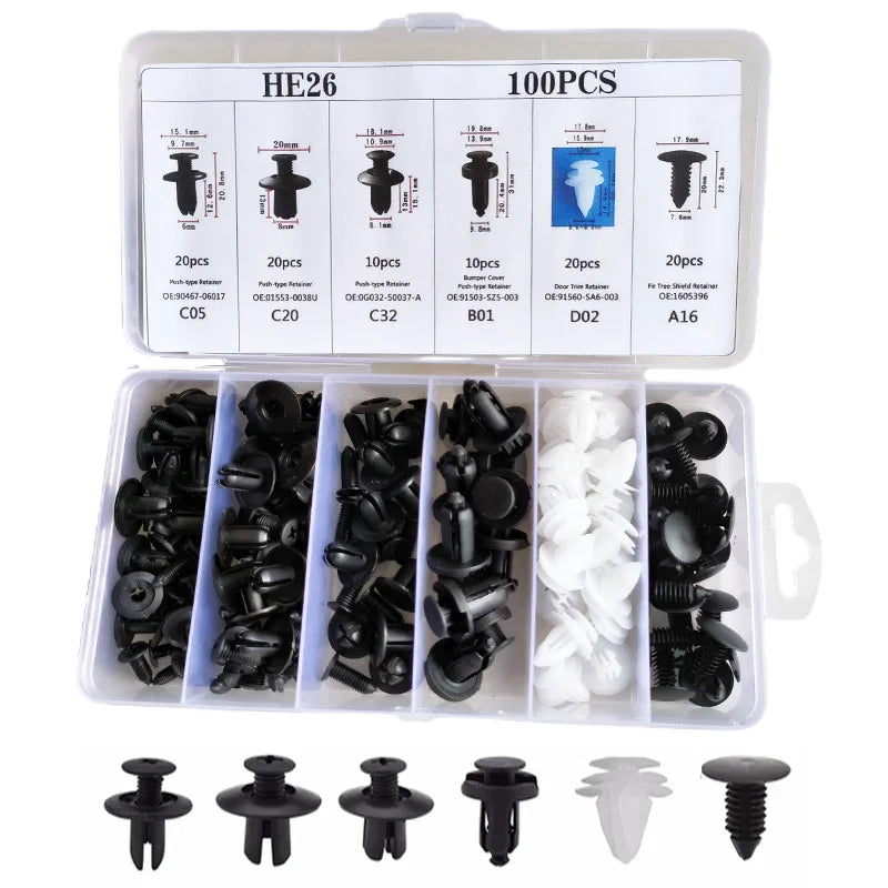 100-Piece Assorted Auto Trim Fastener Clip Kit