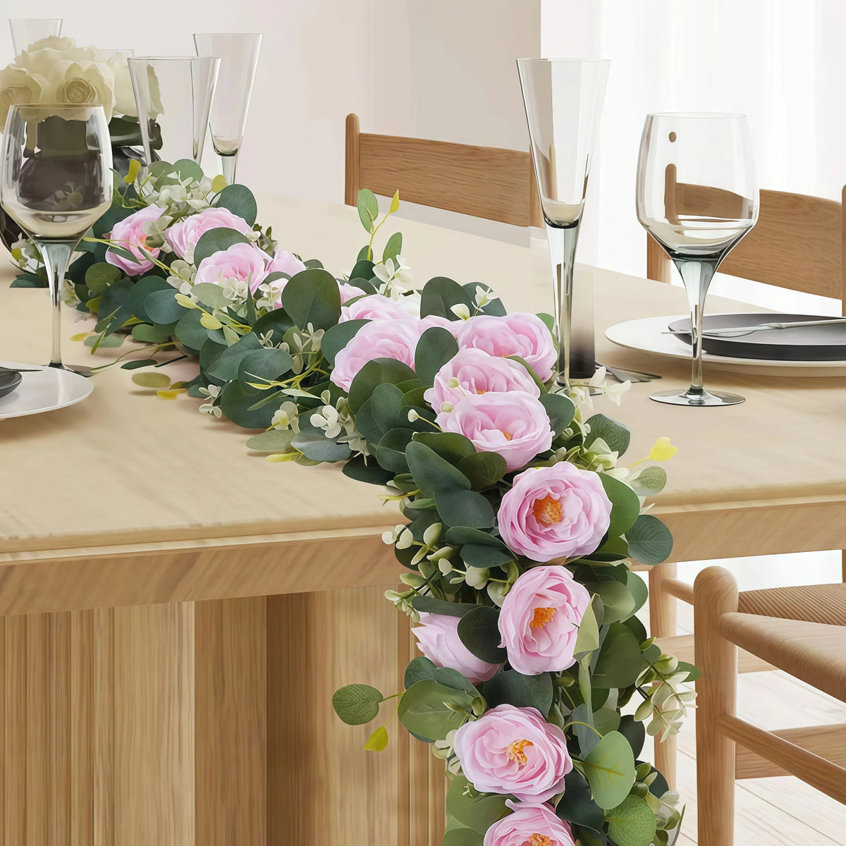 Artificial Eucalyptus Vine Garland with Roses and Gypsophila