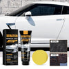A tube of Scratch Repair wax product next to a white car, showing before and after results on the paint.