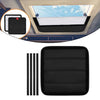 Black foldable RV skylight sunshade with reflective insulation shown in context.