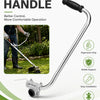 A silver auxiliary handle with a black grip is shown, designed for better control and comfortable operation on trimmers.