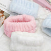 Pink and blue absorbent microfiber wrist washing bands for face saving