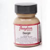 A small glass jar of Angelus Brand Beige acrylic leather paint for DIY projects.