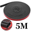 A roll of black rubber door seal strip with a red rim and a cross-section view of the flexible weatherproofing material.