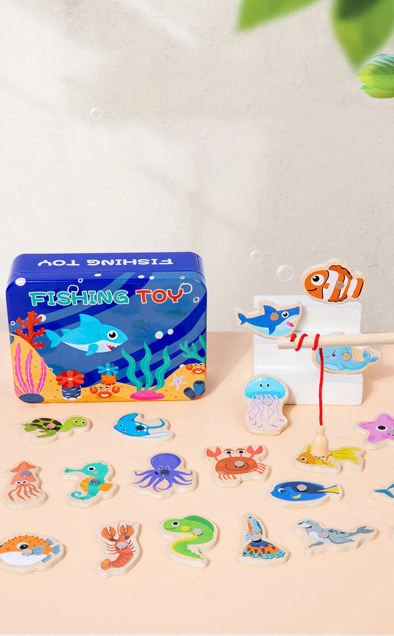 Montessori Wooden Magnetic Fishing Toy for Kids – Educational Marine Life Game