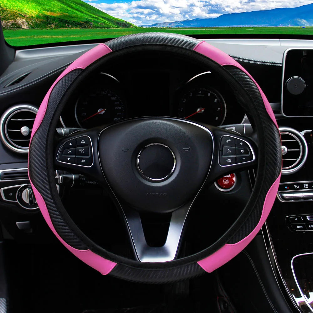 PU Carbon Fiber Steering Wheel Cover