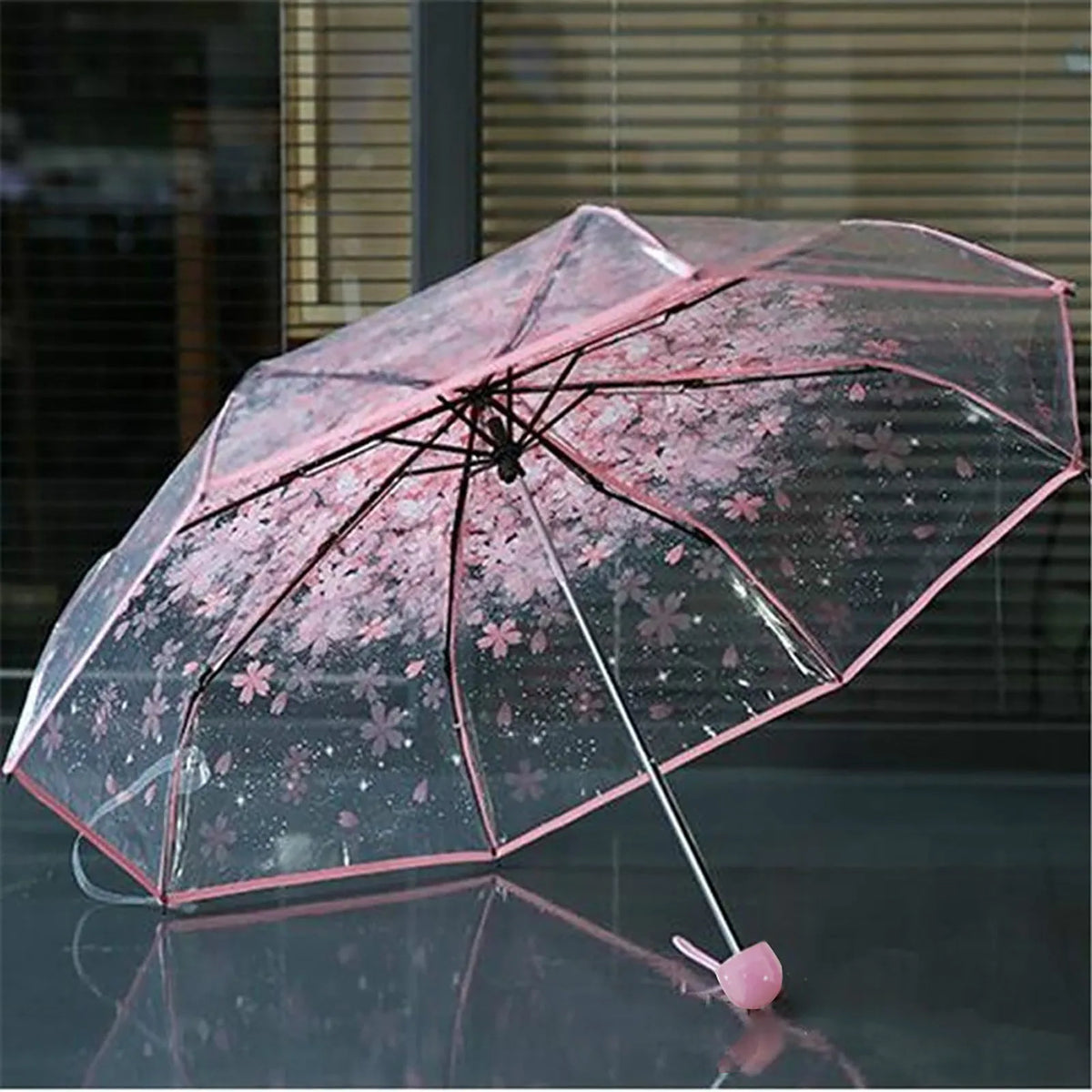 Clear Bloom Folding Umbrella with Floral Print