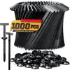 A pile of black self-locking nylon cable tie buckles and a single metal pin are shown.