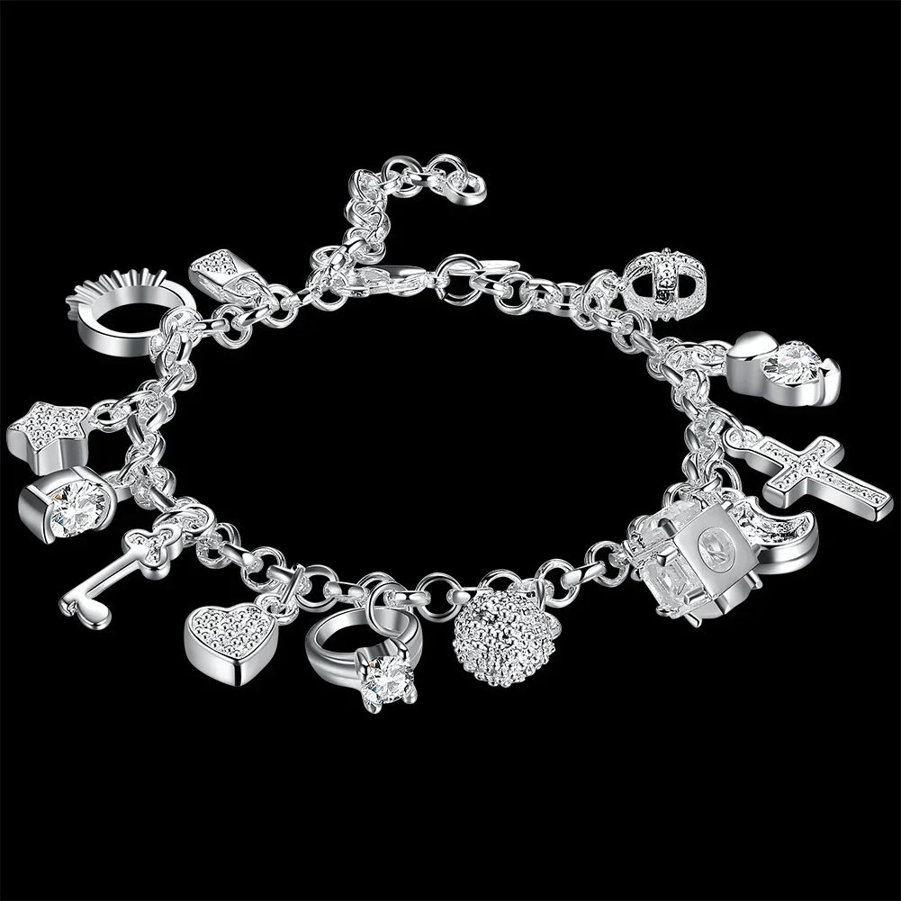 925 Sterling Silber Herzschlüssel Anhänger Armband