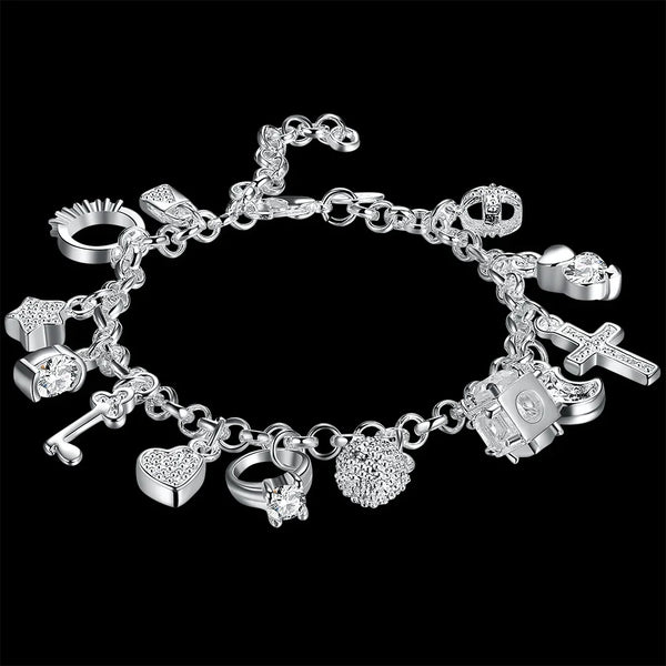 925 Sterling Silber Herzschlüssel Anhänger Armband