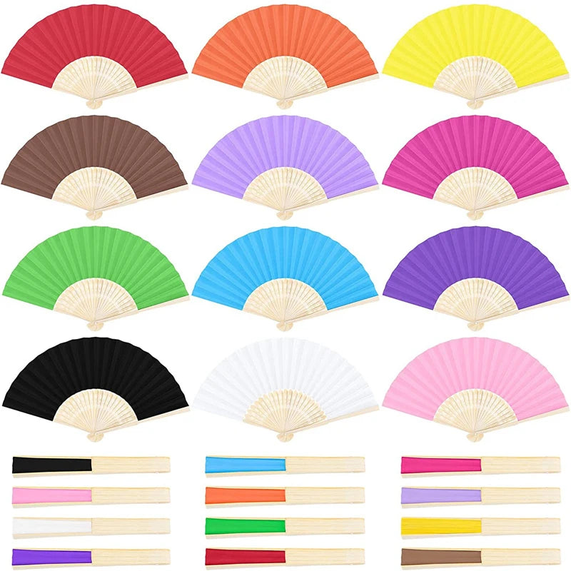 Classic Bamboo Folding Fan with Blank Canvas Design