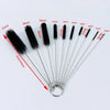 A set of ten nylon bottle and straw cleaning brushes with varying sizes arranged radially on a white background.