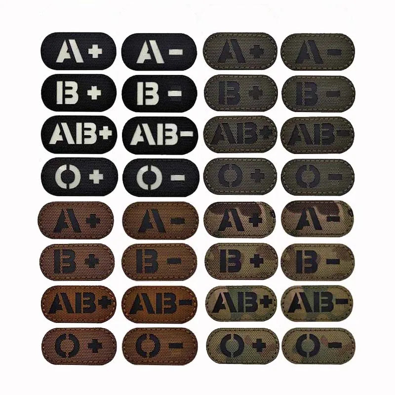 Reflective Glow-in-the-Dark Blood Type Tactical Patches with Hook and Loop Backing
