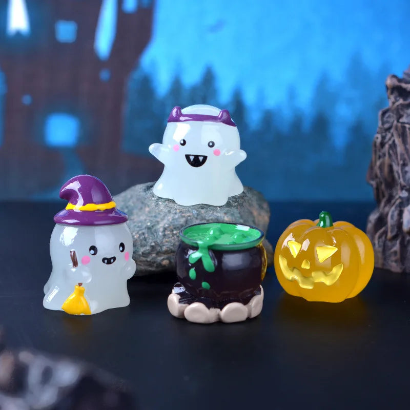 Glow-in-the-Dark Halloween Witch & Pumpkin Figurine Set
