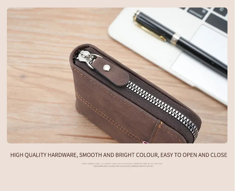 Men's Vintage PU Leather Wallet with Woven Tape Accent