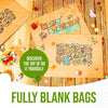Several empty kraft paper bags with handles are displayed on a wooden surface, promoting the idea of fully blank bags.