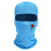 Light blue balaclava face mask with a red rose embroidery on the chest