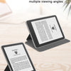 A black magnetic detachable case is shown on a wooden surface, demonstrating 360-degree rotation for viewing.