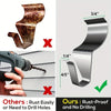 Stainless steel vinyl siding hooks shown in various angles demonstrating installation and rust-proof features.