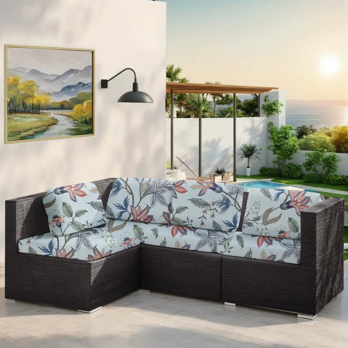 Waterproof Stretch Outdoor Sofa Cover with Tropical Leaf Print