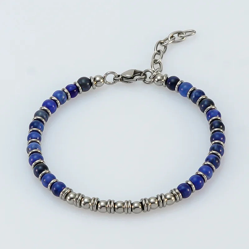 Natural Stone & Stainless Steel Beaded Bracelet