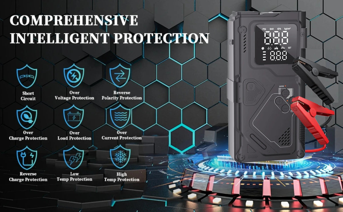 6-in-1 Portable Jump Starter with Air Compressor and LED Light