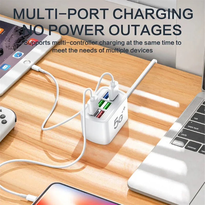 محطة شحن سطح مكتب بـ 6 منافذ مع مركز USB