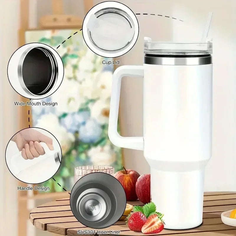 40oz Insulated Tumbler with Handle and Straw