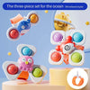 A three-piece set of spinning top fidget toys with wristband style components in various colors.