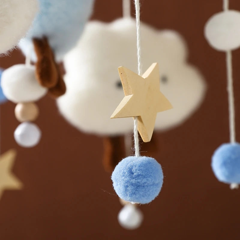 Wooden and Felt Crib Mobile with Cloud and Star Rattles