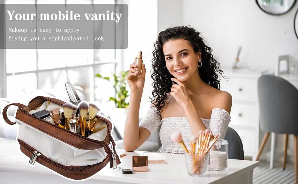 Large-Capacity Waterproof Travel Makeup Bag with Durable PU Leather & Smart Organization