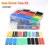A kit of heat shrink tubing in various colors and sizes, including a plastic box and loose tubes.