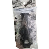A clear plastic bag containing a premium metal spinning top battle set with a black base and decorative elements.