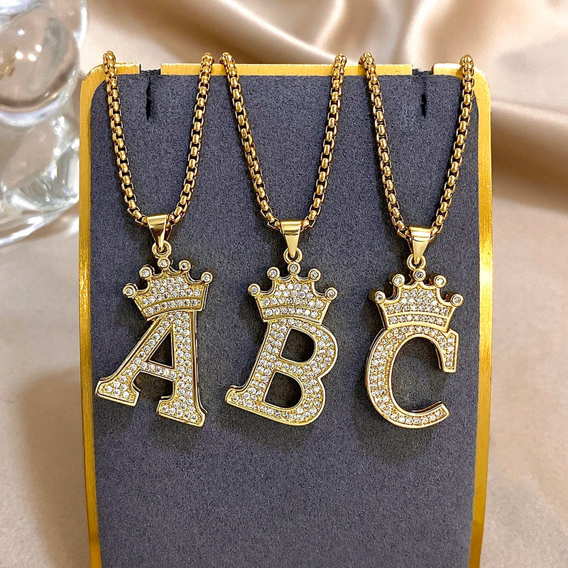 Crown Letter Pendant Necklace