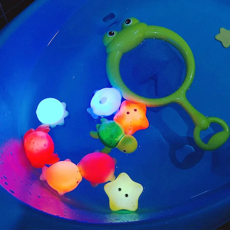 Glow-in-the-Dark Animal Bath Toy Set with Floating Net