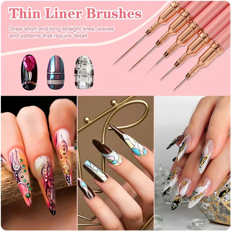 Kit de pinceaux professionnel pour l'art du nail art (5-en-1)