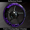 A close-up view of a motorcycle wheel featuring reflective purple decals and the MT-07 branding.