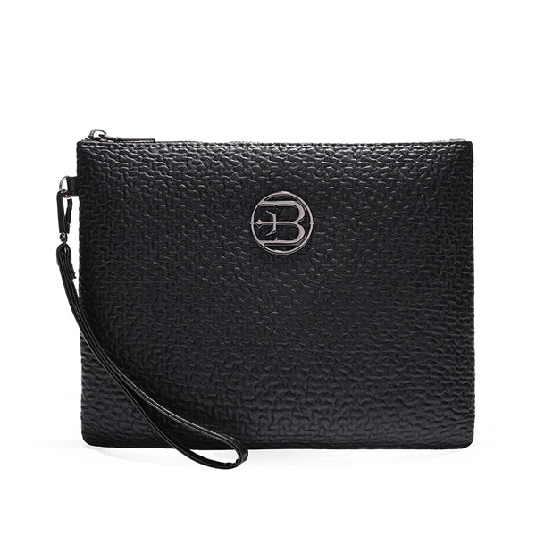 Men's Soft PU Leather Clutch Bag with Zipper Closure