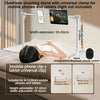 Overhead shooting stand with universal clamp for mobile phones and tablets used to mount devices above a person on a bed.