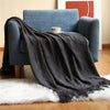 Khaki Knitted Throw Blanket with Tassels