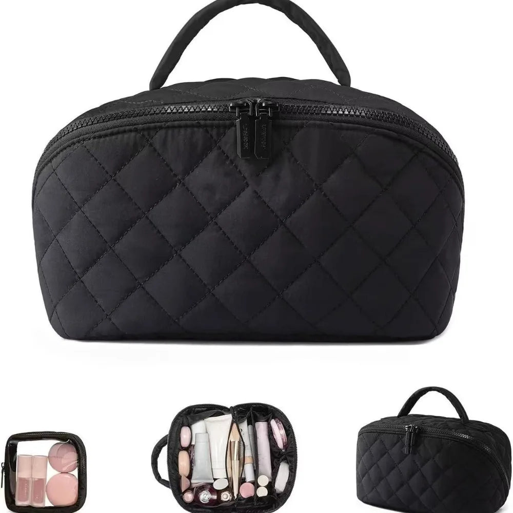 Wide-Open Lay-Flat Makeup Bag with Water-Resistant Lining