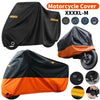 Housse de moto noire et orange avec divers icônes météorologiques montrées sous différents angles