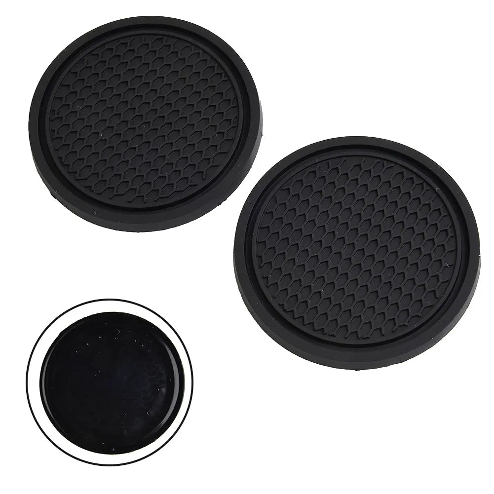 Deux sous-verres en silicone noirs anti-dérapants pour porte-gobelets de voiture et un disque circulaire noir