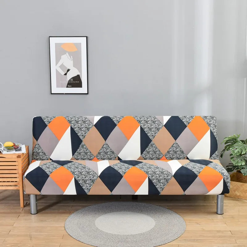 Stretchable Sofa Cover with Geometric Pattern for Futon Seats