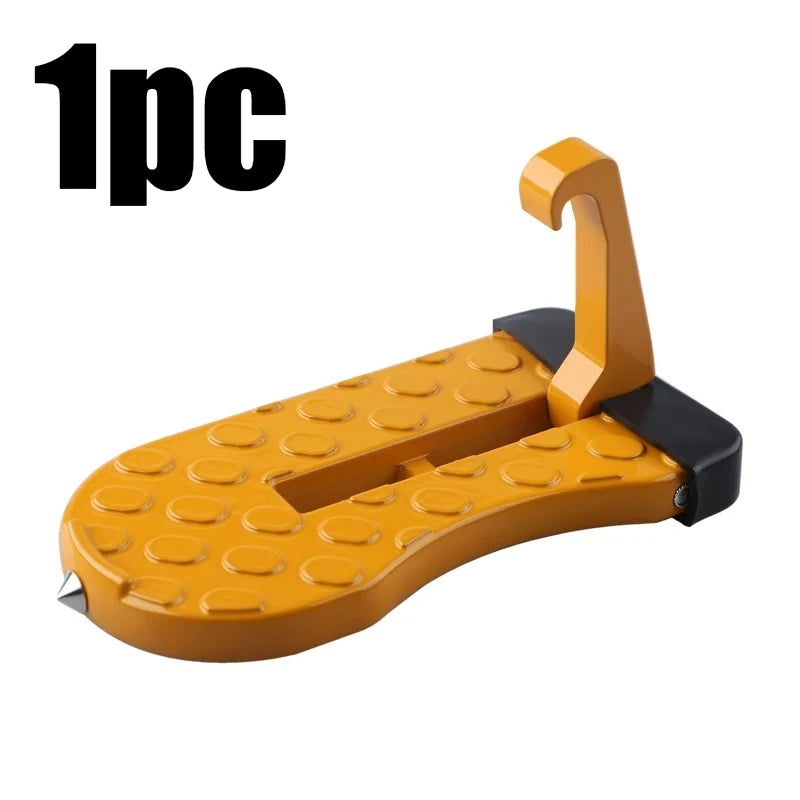 A single yellow foldable aluminum car step hook designed for roof rack access.