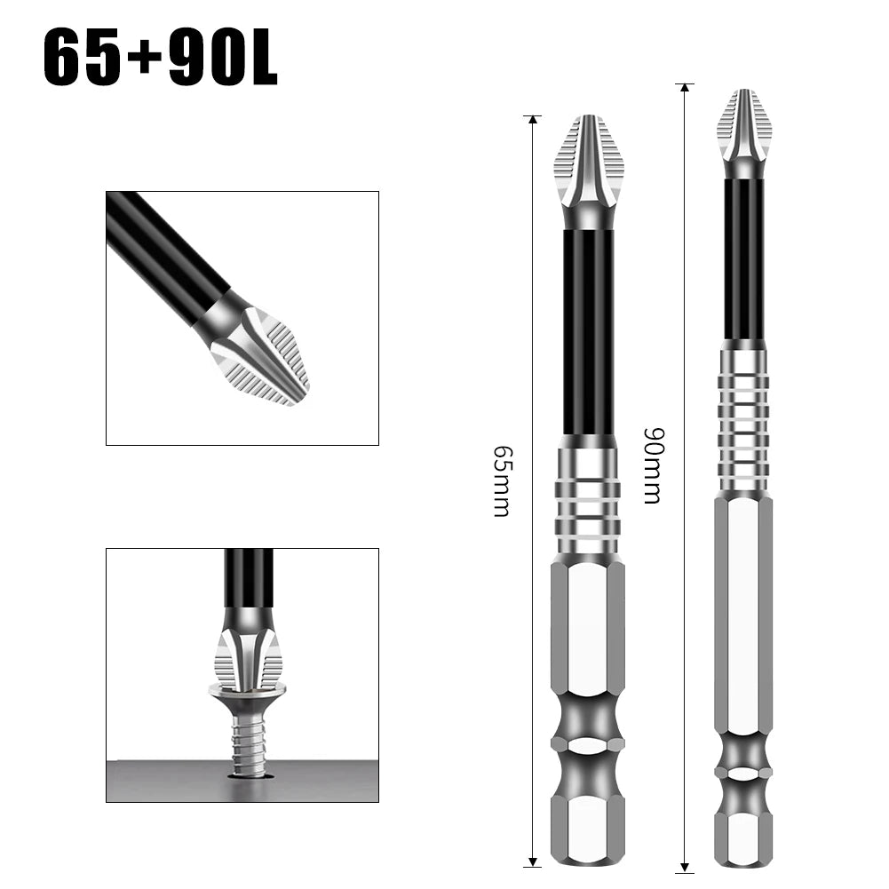 Magnetic Cross Head Screwdriver Bit Set (S2 Steel, Anti-Slip)