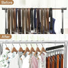 Before and after comparison of a multifunctional wooden hanging organizer for belts, hats, and accessories.