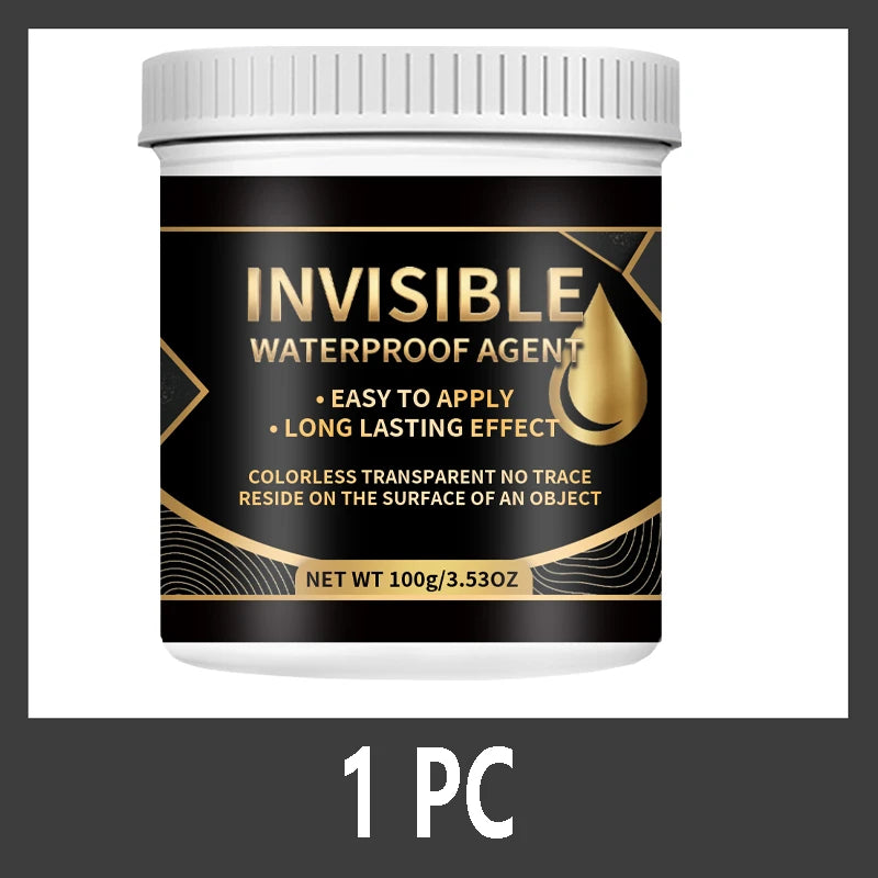 Jar of Invisible Waterproof Agent with a black label and gold accents