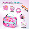 Pink cartoon print insulated lunch bag with reinforced handle and storage for daily use