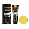 A black box and a tube of Scratch Removal Wax product for car scratch repair with a yellow disc.